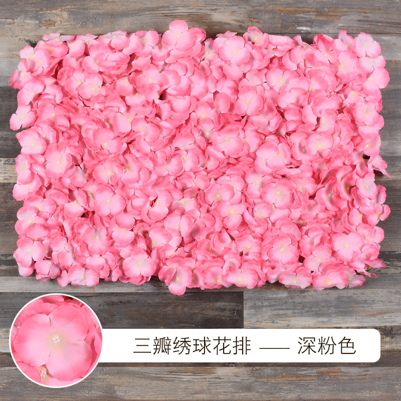 Rangée d'hortensia à trois pétales-rose foncé