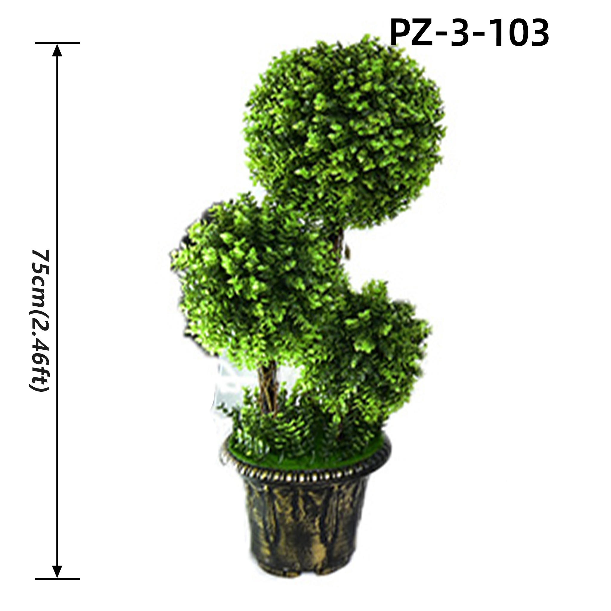 Arbre de topiaire boule de buis vert mélangé à triple lumière (75 cm/2,46 pieds)