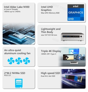 In Tel N100 Portable Mini PC <strong>Desktop</strong> <strong>Computer</strong> Host <strong>2</strong>.5G Lan Triple Screen Display HD DP Type-c <strong>Nic</strong> Smart TV Business Office Use - Product Image 3