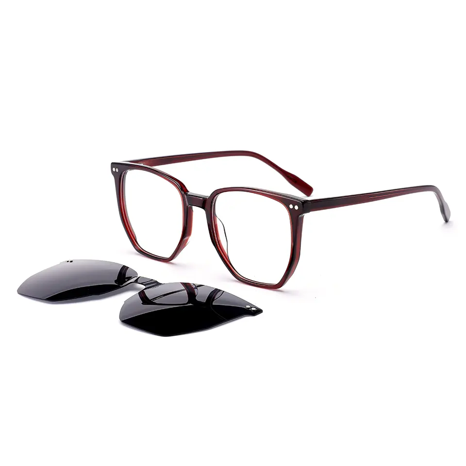 Mais recente Personalizado Acetato Poligonal Clip Em Óculos Quadros Para Homens E Mulheres Stock Óculos Óculos