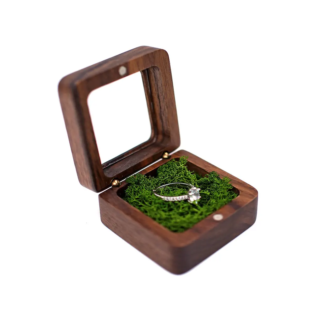 Caixa de joias de madeira de noz preta japonesa, pequeno anel portátil de armazenamento de joias