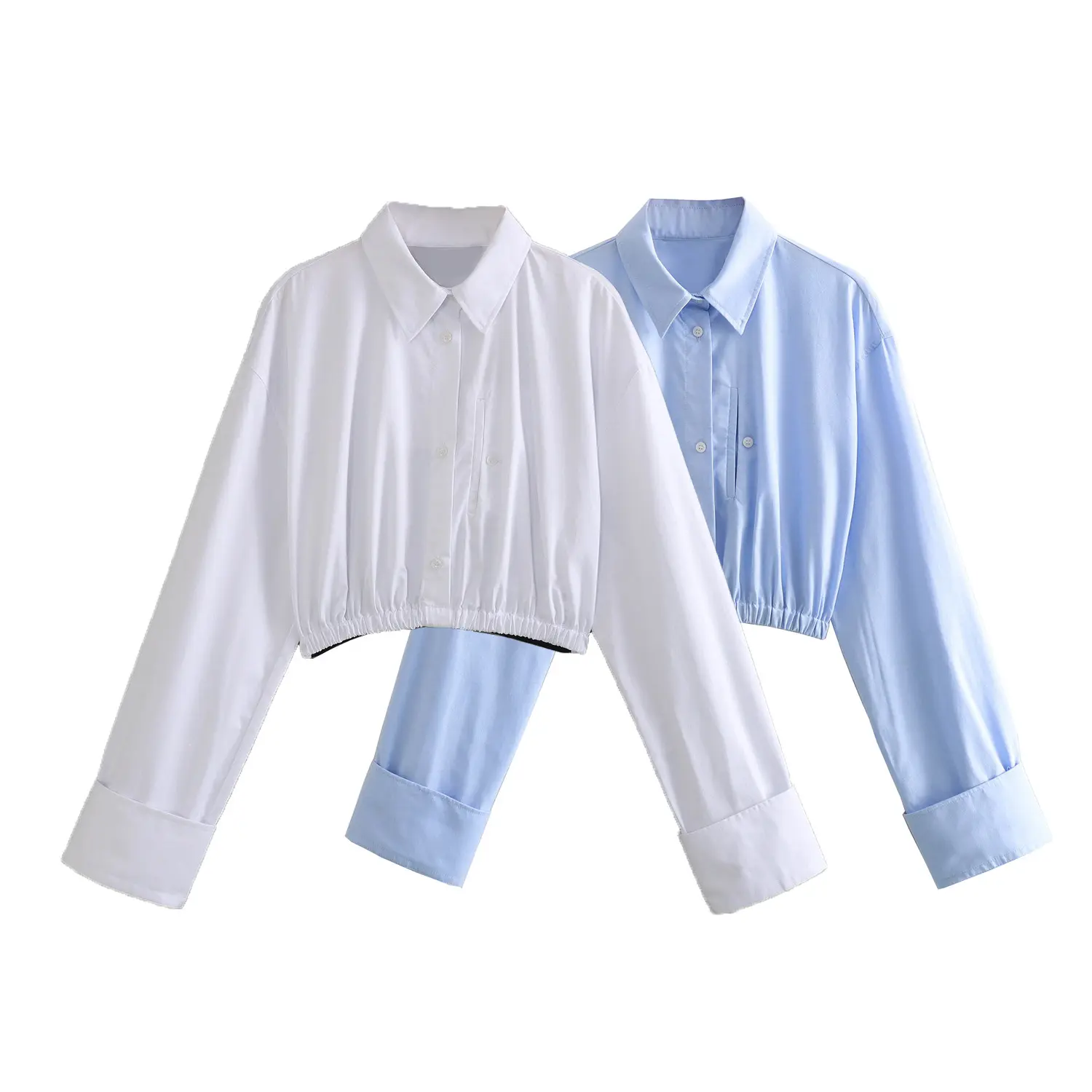KAOPU ZA-Camisa recortada con dobladillo elástico para mujer, blusas vintage de manga larga con botones, blusas elegantes para mujer