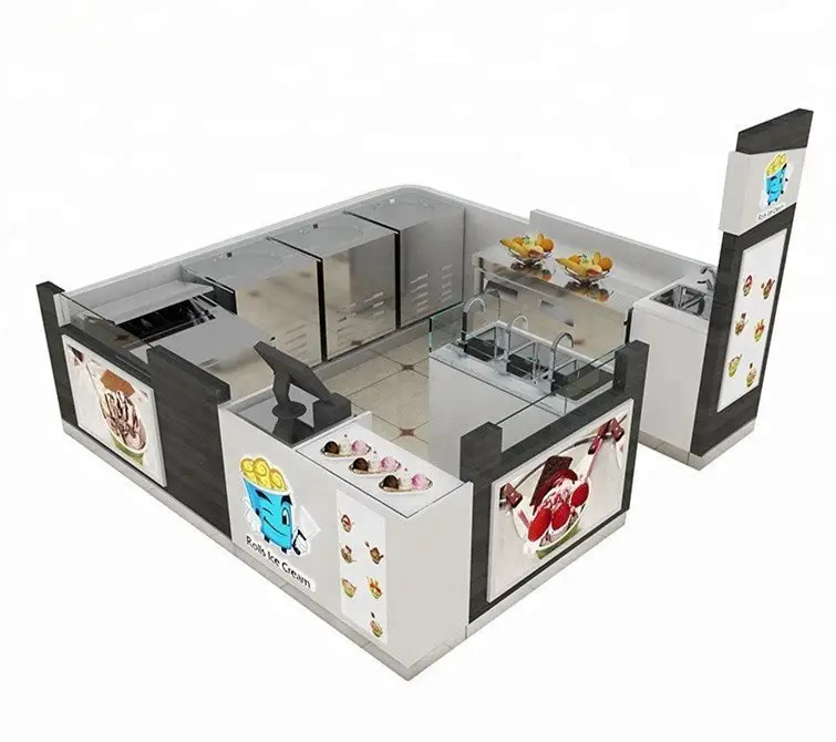 Center commercial de crème glacée roulé kiosque alimentaire de conception de kiosque de yaourt glacé à vendre