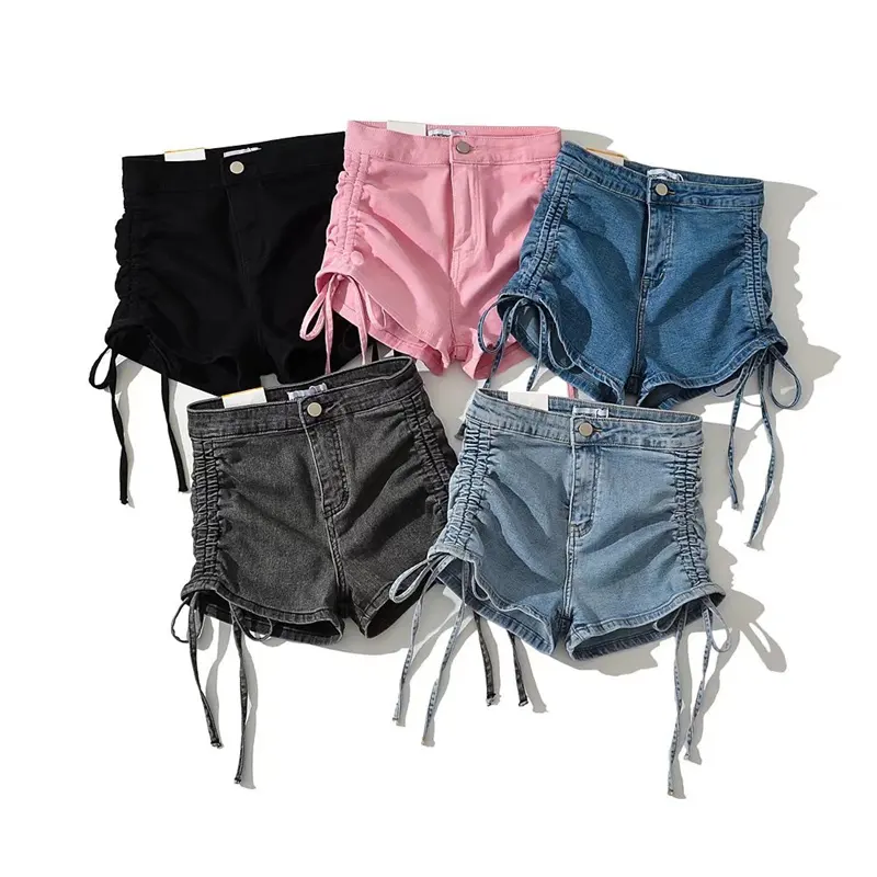 TAOP & ZA 2023 novos europeus e americanos moda hot girl lado shirring tether denim shorts apertados calças de quadril