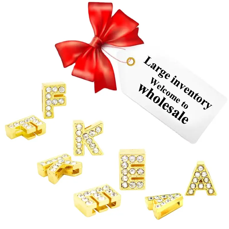 8mm strass Color oro diapositiva alfabeto lettera Charms scorrevoli lettere per gli accessori del braccialetto in silicone in pelle fai da te