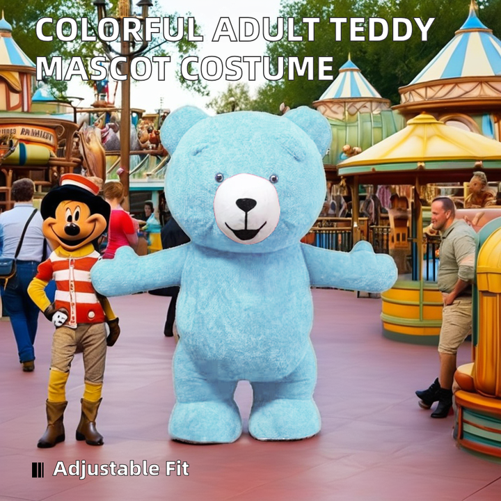 Venta caliente tamaño adulto colorido felpa inflable personaje de peluche traje de dibujos animados Cosplay oso mascota disfraz