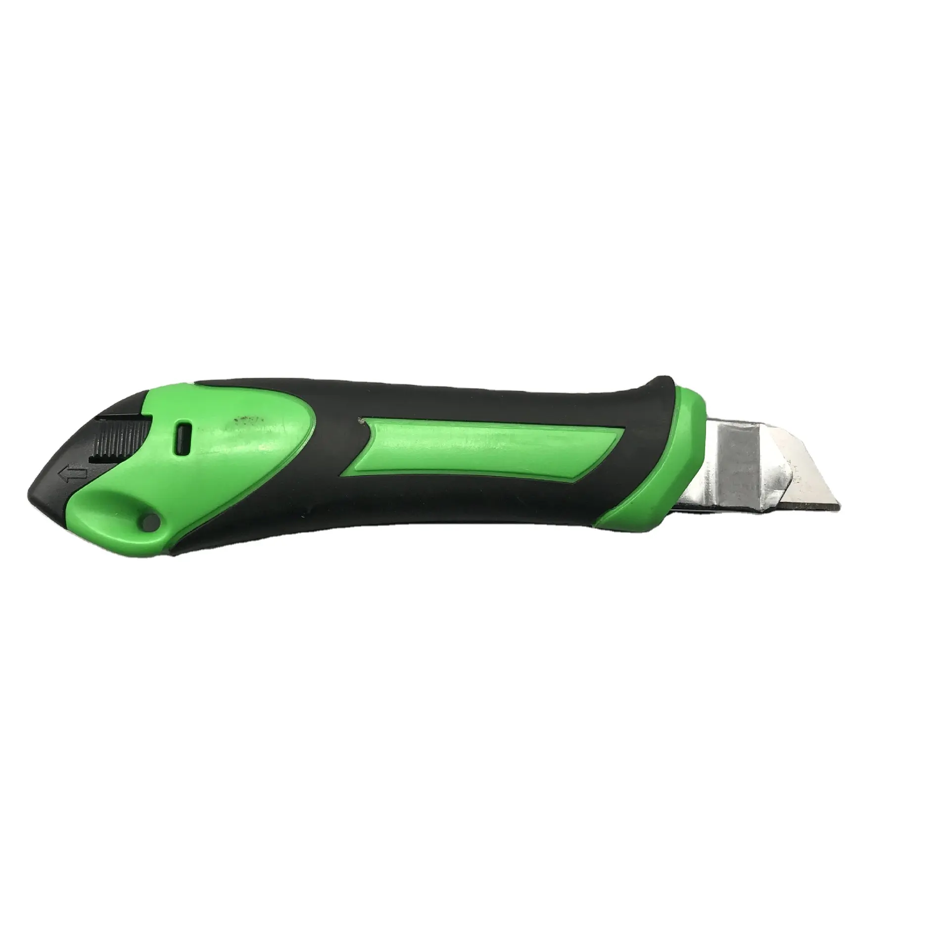 Ağır özel Logo renk kauçuk yeşil maket bıçağı kutusu kesici ABS kolu çelik geri çekilebilir maket bıçağı