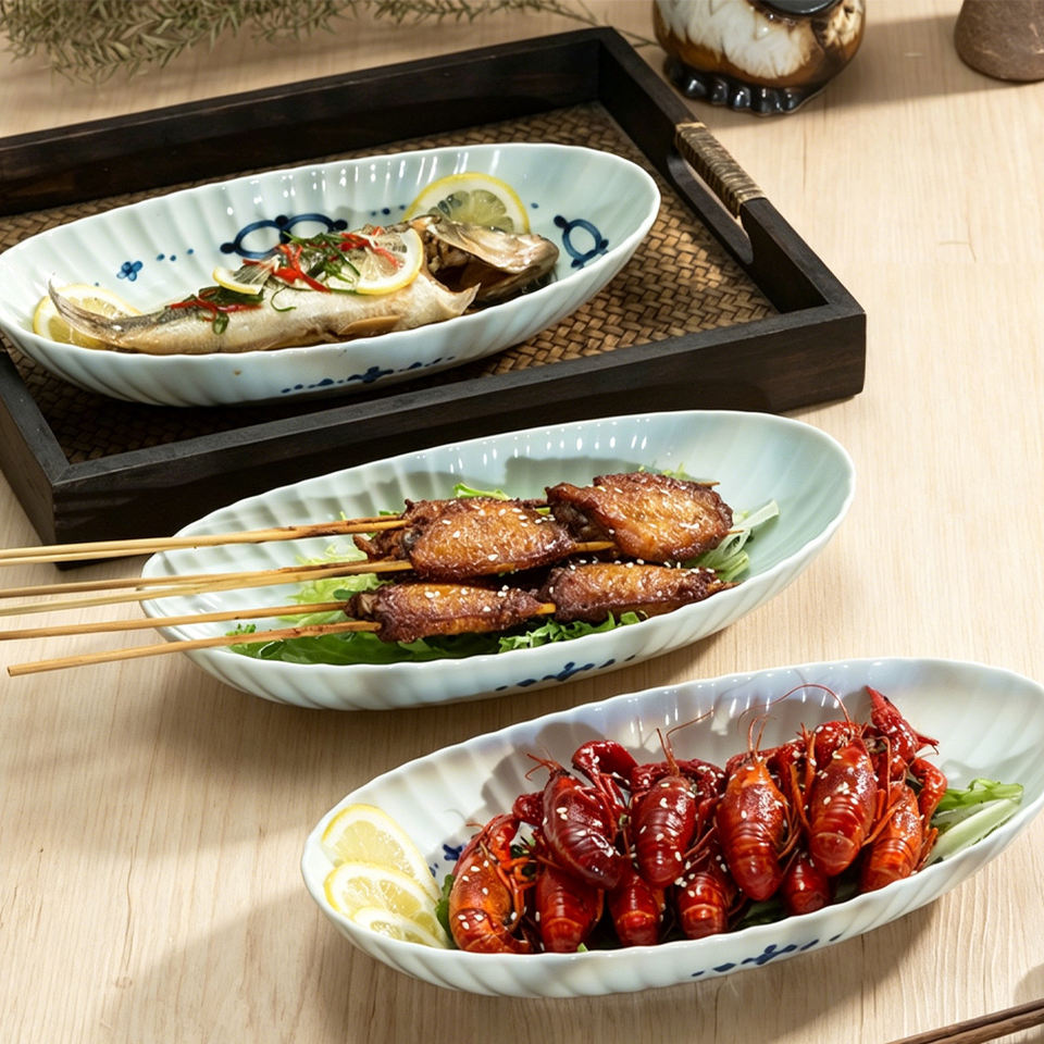 Creative Japanese Style Ceramic Dinnerware Sets High Quality Oval Porcelain Dinner Plates For Restaurant Tableware 4