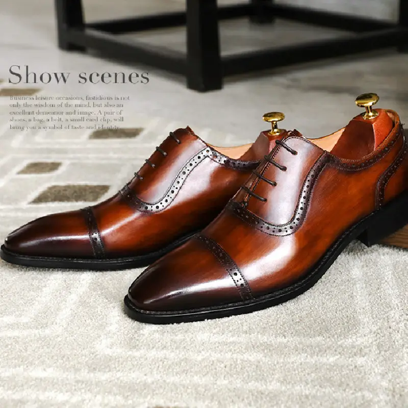 Scarpe lunghe da uomo in pelle marrone fatte a mano italiane di design del produttore di migliore qualità