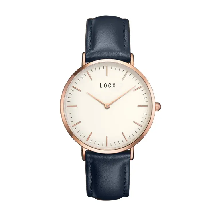 Relógios de pulso minimalista personalizado, relógios baratos clássicos para homens mulheres de ouro de quartzo liga de couro oem