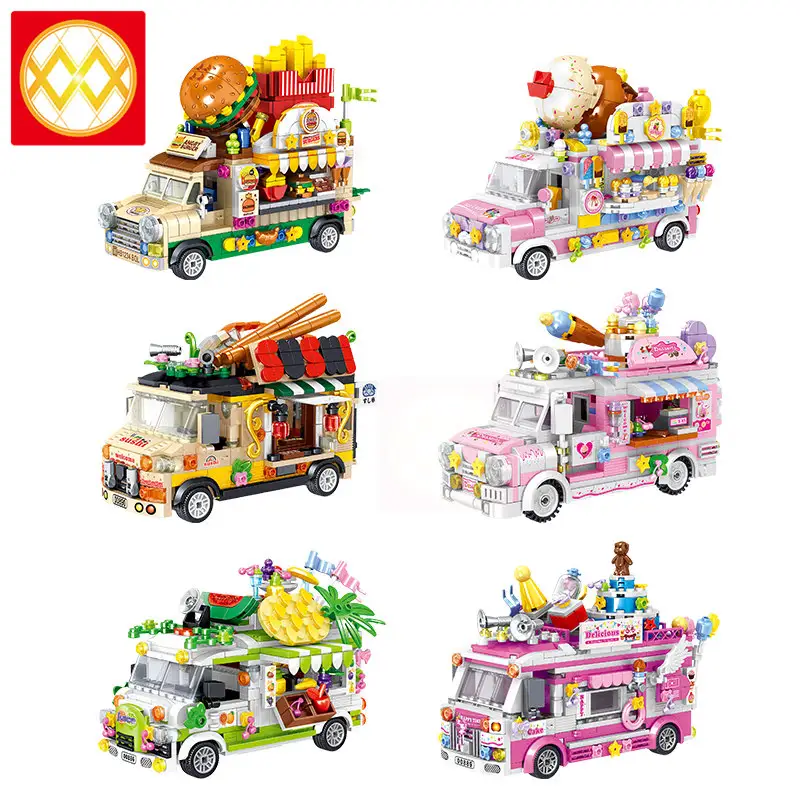 00886-00891 Girl Dining Car Series Dessert Burger Street View Kleine Partikel bausteine DIY Gift City Assembled Kids Toys