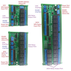 DC 12V/24V 4-16CH Módulo de relé de bus de campo CAN, RS485 Modbus RTU PLC IO, placa de expansión, entrada Digital NPN/PNP, controlador CAN