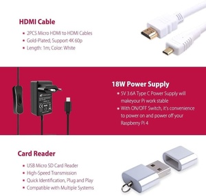 <span class=keywords><strong>Raspberry</strong></span> <span class=keywords><strong>Pi</strong></span> 4 8GB Starter <span class=keywords><strong>Kit</strong></span> Inclui 8GB Placa RAM 128GB Cartão SD ABS Caso PWM Ventilador 5V <span class=keywords><strong>3</strong></span>.6A Fonte de Alimentação 2x4K para - Product Image 5