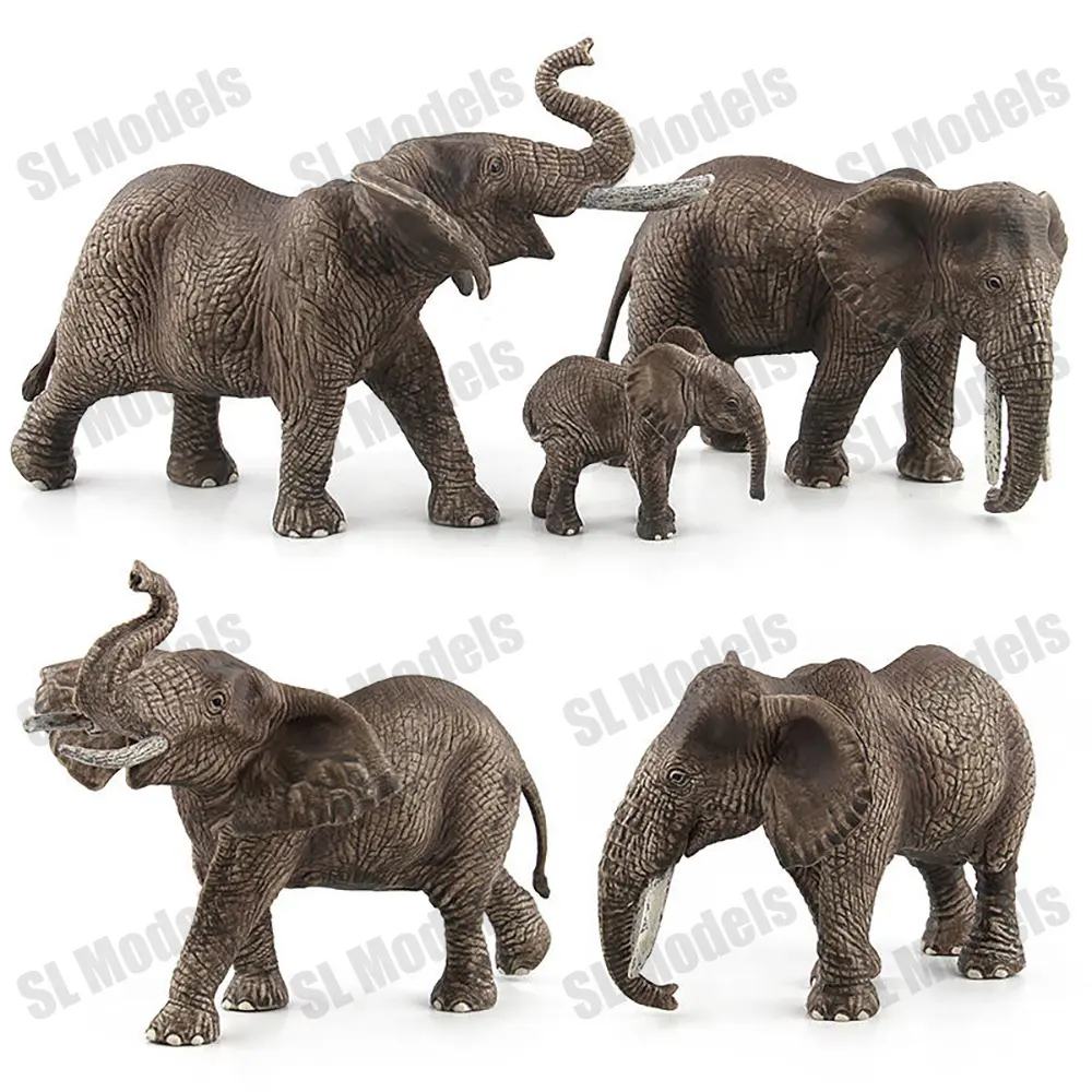 SL Modelos 3 Pcs Figuras de Animais Selvagens de Plástico Sólido PVC Realista Vivid África Figura de Elefante Selvagem para Crianças Figuras de Animais
