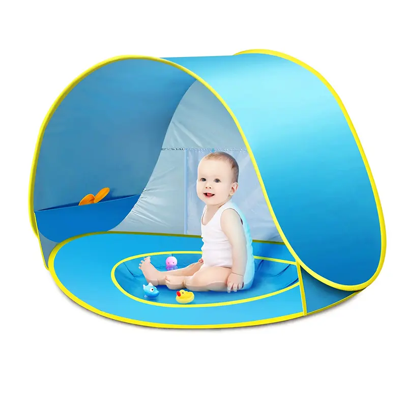 Tek katmanlı açık kamp çadırı bebek plaj çadırı havuz açık oyun ile plaj için Pop Up bebek çadır