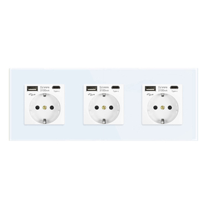 20w Pd快速充电C型欧盟标准三插座玻璃电源插座双端口<span class=keywords><strong>Usb</strong></span>充电器和电源插座