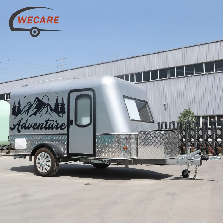 Wecare petite caravane de camping tout-terrain rv mini remorque de voyage tout-terrain en acier inoxydable avec tente de toit à vendre