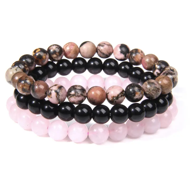 Jewelry Manufacturer 3 pcs/set Natural Rose Quartz Bracelet Rhodonite Beads Bracelet For Women Men