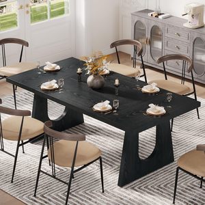 6-8人的大餐桌现代餐桌晚餐用黑色木腿矩形厨房餐桌 - Product Image 5