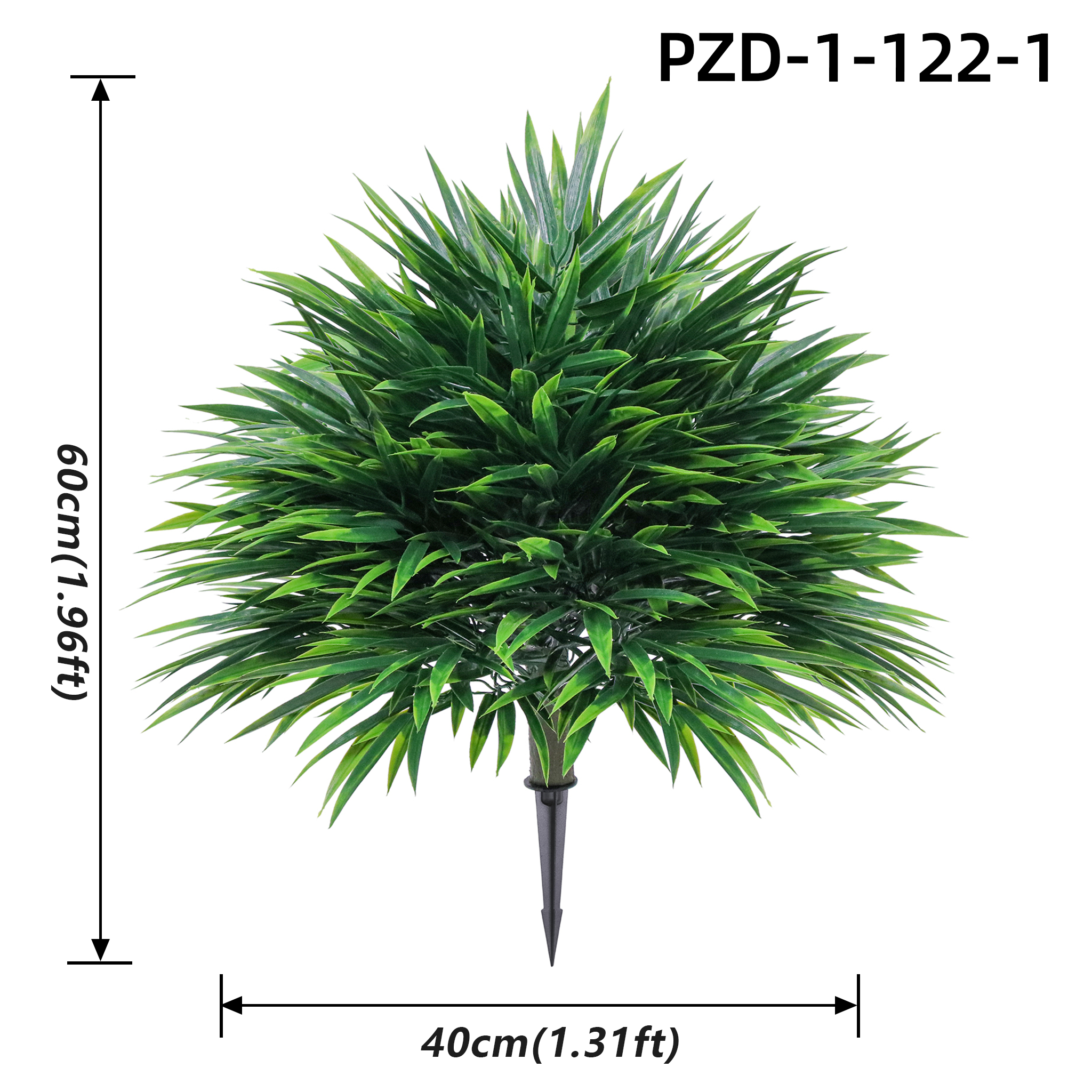 Sphère d'herbe artificielle à longues feuilles vert uni avec piquet de jardin