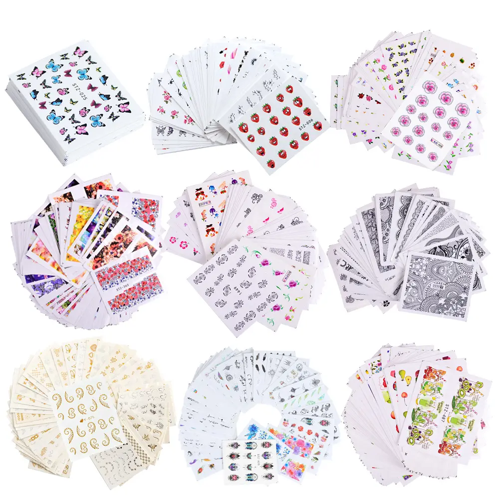 Wholesale Colorful Nail Stickers Kits Flowers Black Line Design DIY Water Tattoo for Wraps Nail Sticker Decal