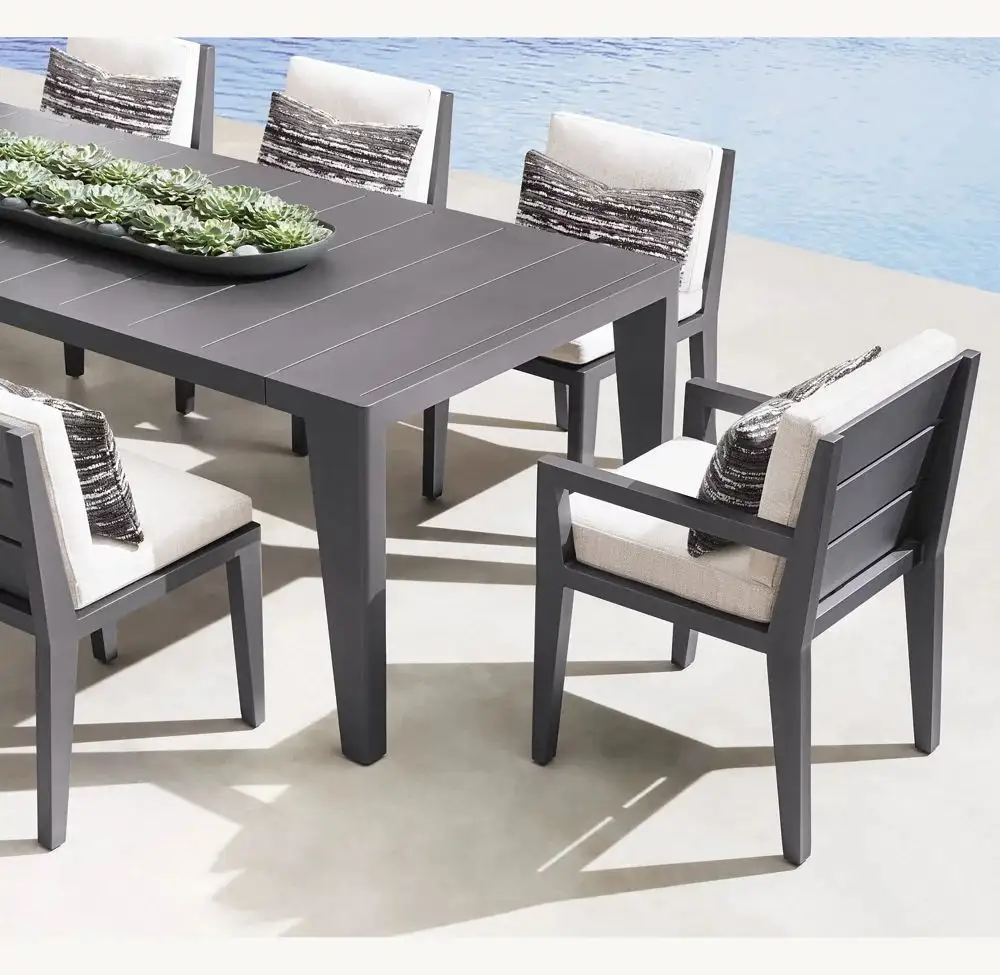 Bingkai aluminium Taman makan set tahan UV teras Furniture restoran luar ruangan meja dan kursi