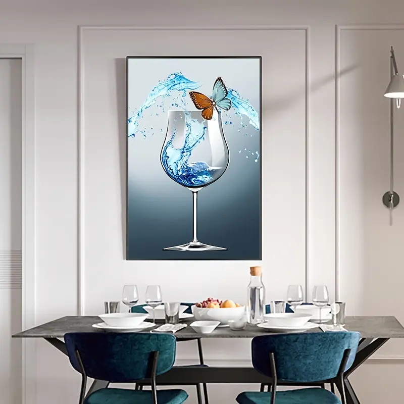 Canvas Print Posters Blue Wineglass Sailboat Abstract Wall Art Decor Home Wall Decor Crystal Porcelain Painting