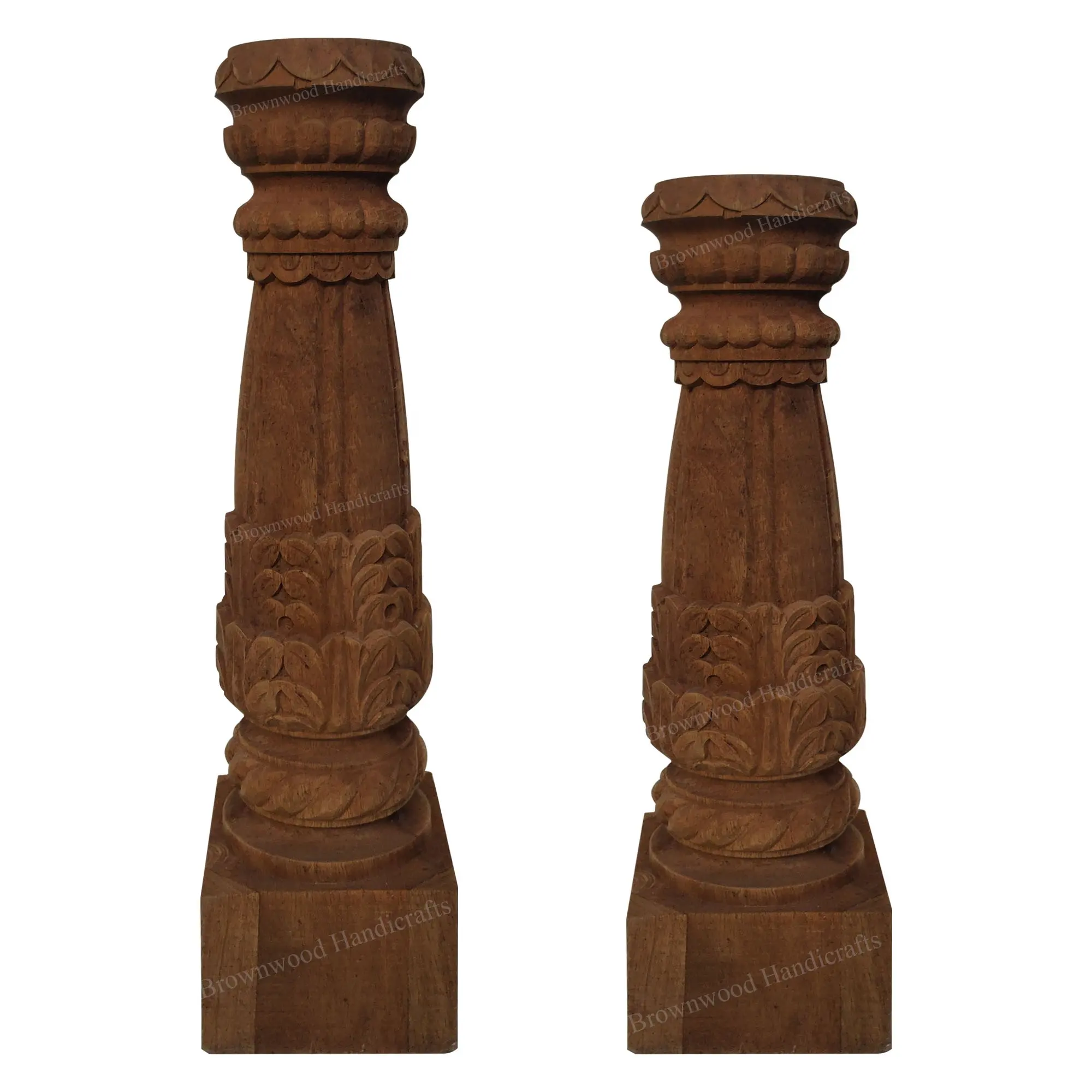 Set di 2 pilastri in legno portacandele intagliato a mano Mango legno portacandele per pilastro chiesa soggiorno cucina decorazione