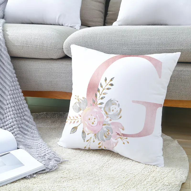 Alphabet Decorative Pink Throw Pillowcase English Letters Floral Pillow Cases Soft Square Cushion Covers Home Decor