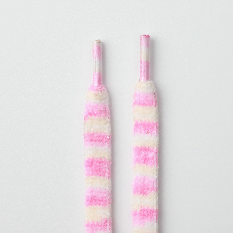 Lacets en peluche rayés rose et blanc