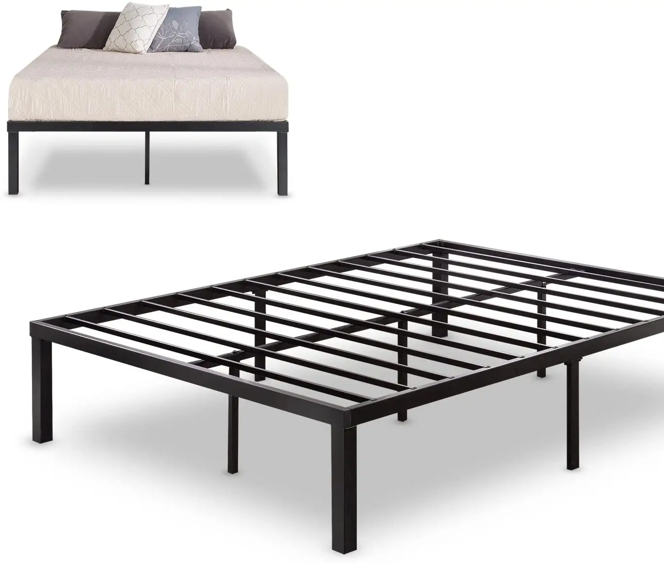 Marco de cama con plataforma de Metal, 14 pulgadas, bloqueo rápido, para colchón, sin muelles