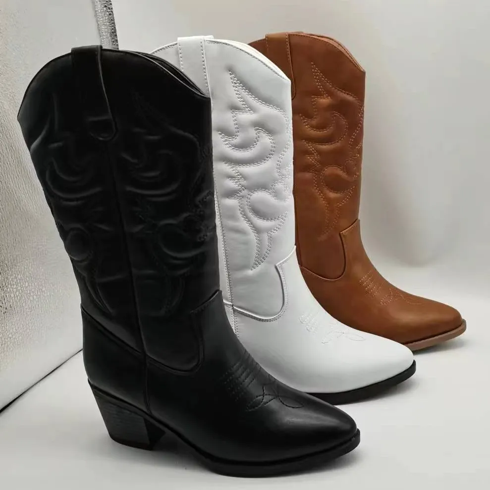 Retro Embroidery Boots Western Style Women's Knee High Boots western cowboy boots women