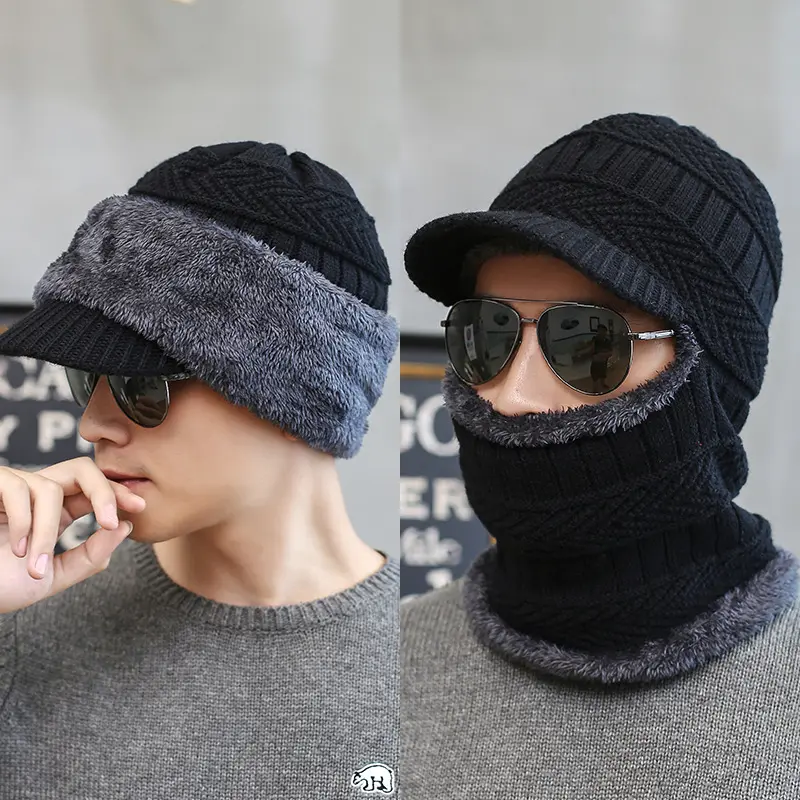 Berretti Ninja a tesa tesa termica per adulti berretto lavorato a maglia maschere da sci ghetta da collo con orecchie copre cappelli invernali da uomo passamontagna