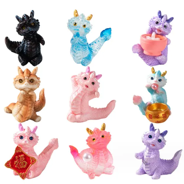2024 résine miniatures zodiaque nouvel an feng shui chinois dragon statue jouets enfants enfants en gros dessin animé gâteau décorations