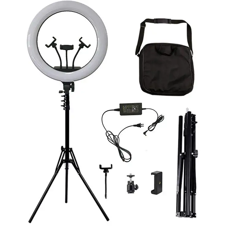 Vendita calda fotocamera universale Studio fotografico 18 pollici 60W 6000K dimmerabile selfie Ring LED Light con treppiede leggero da 2 metri