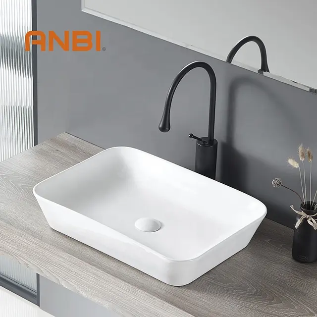 ANBI รุ่นใหม่ห้องน้ำอ่างล้างจานสีขาวสี่เหลี่ยมเคาน์เตอร์โต๊ะเครื่องแป้งเซรามิกศิลปะอ่างล้างหน้า