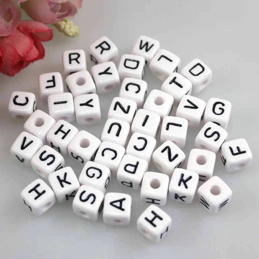 Cheap 10mm White Cute Alphabet Handmade Crafting Acrylic Letter Beads with 4mm Hole all letter A-Z