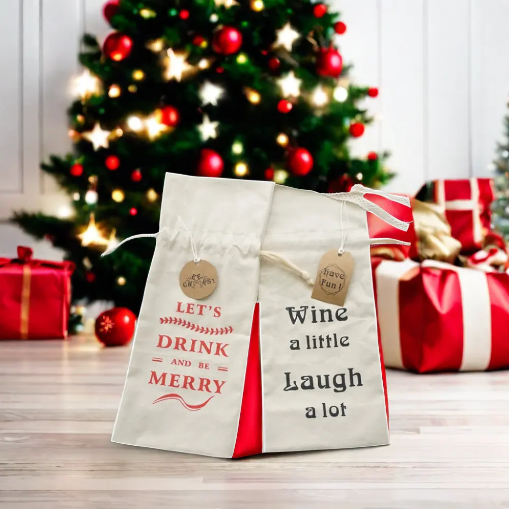पैकिंग बैग Drawstring कपास कैनवास क्रिसमस सांता बोरियों बैग शराब की बोतल बैग क्रिसमस बोरी