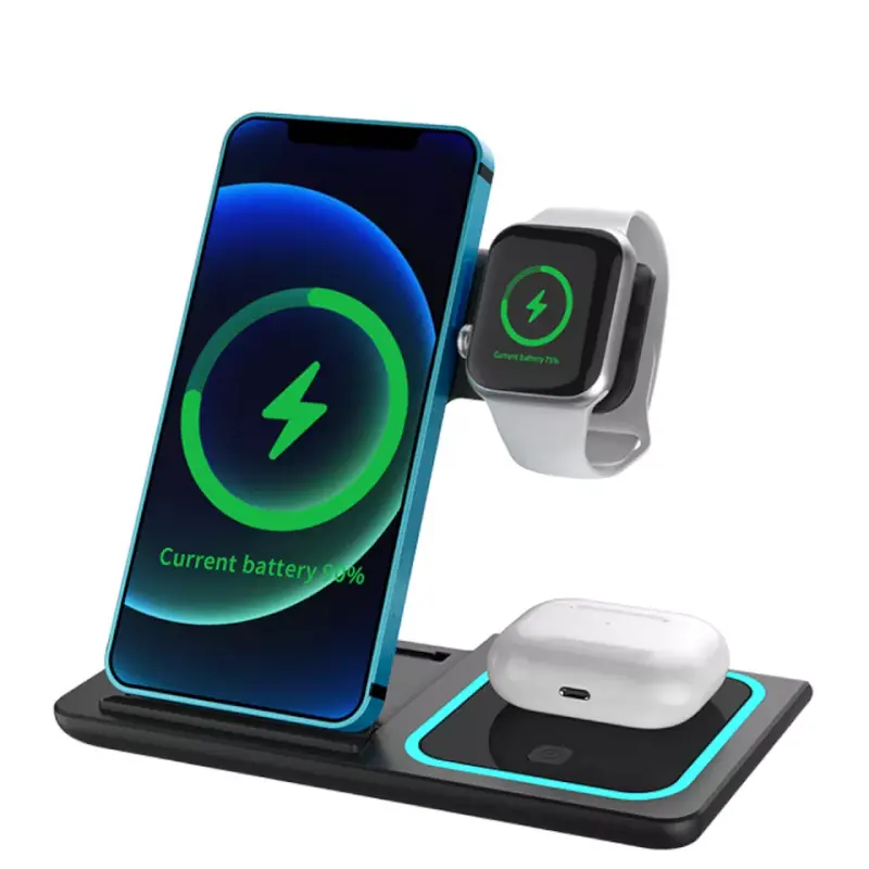 Oem Qi 5W 7.5W 10W 15W Fast Charger Type-C Opvouwbaar 3 4 In 1 multi Function Wireless Charger Stand Voor Iphone Draadloze Oplader