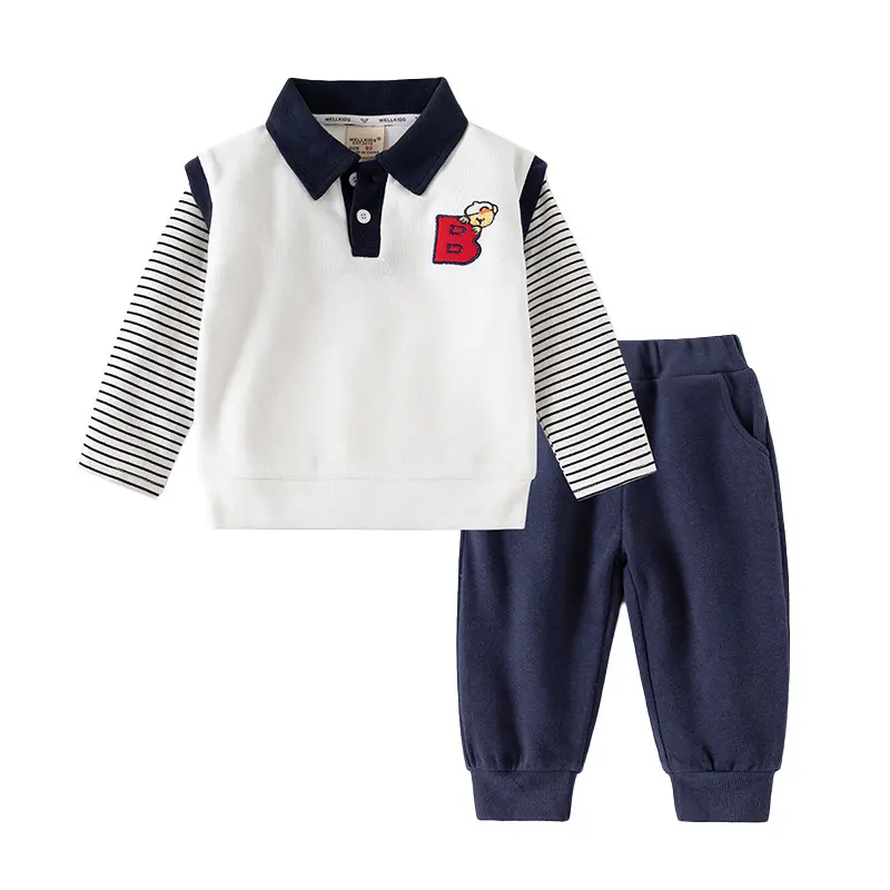 China New Product V-neck Breathable Short Sleeve Shirt Kids Children Clothes Set Boy