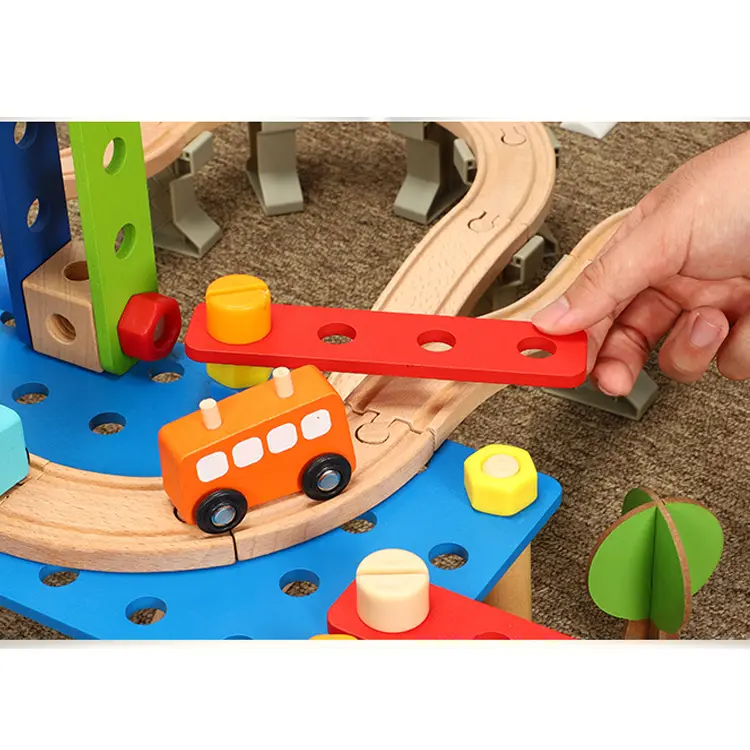 Brinquedo de trem de corrida em madeira, brinquedo educativo de 2022 para crianças