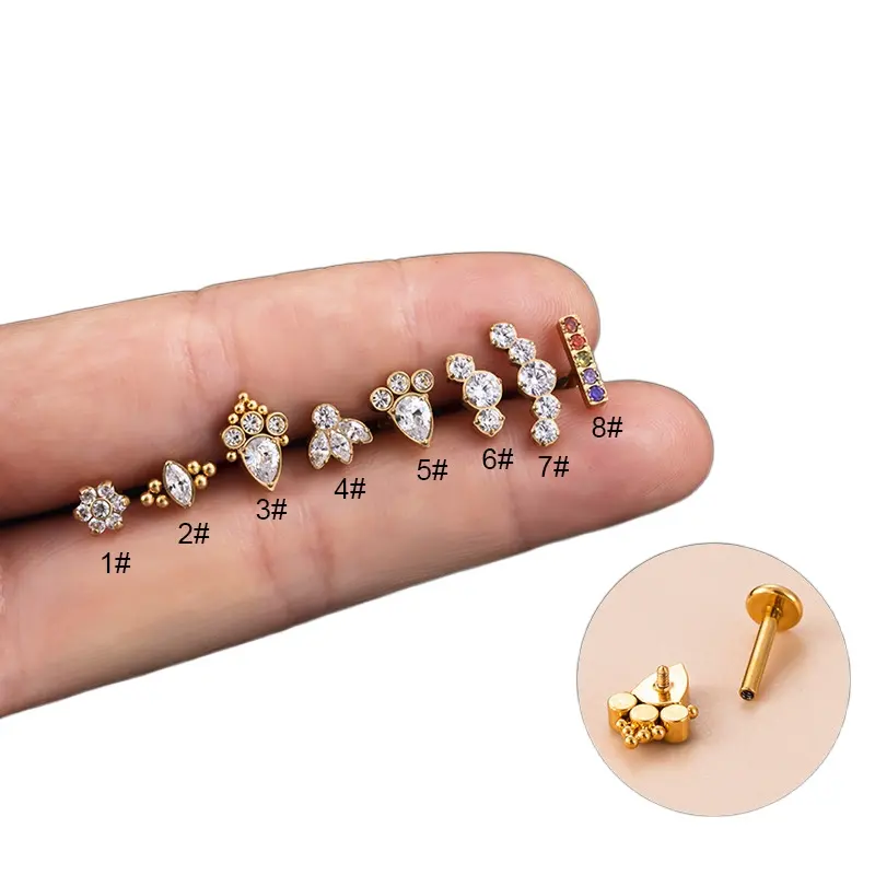 16G 1.2*8mm lèvre plate oreille Piercing boucle d'oreille pour les femmes médical chirurgical G23 ASTM F136 titane Premium bijoux