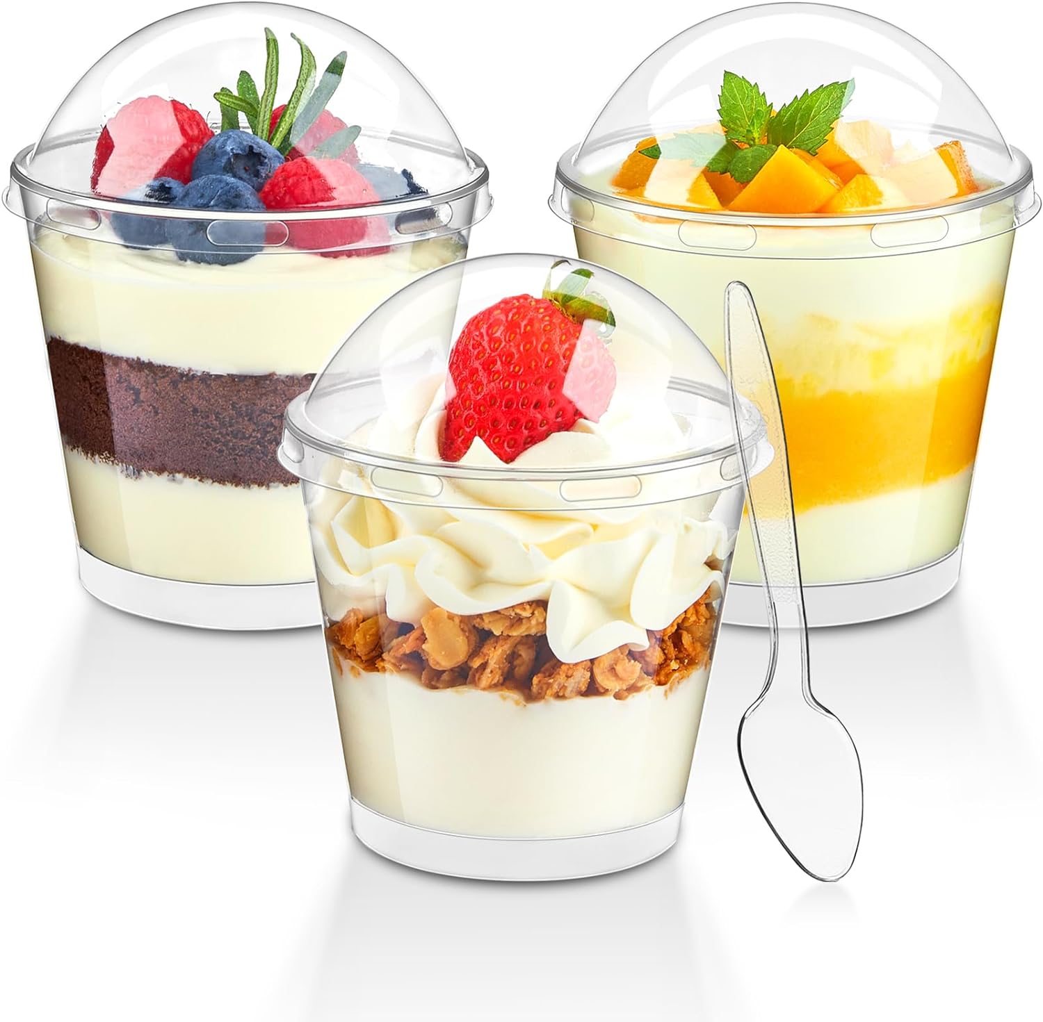 transparent cup+lid+spoon