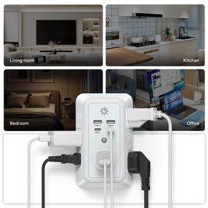 Dalgalanma koruyucusu çıkış genişletici, 7 elektrik çıkışları ile çok fiş çıkış Splitter 4 USB portları 3 taraflı duvar fiş adaptörü - Product Image 6