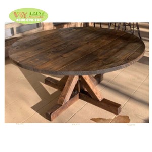 工厂制造的乡村圆桌圆桌栈桥圆桌松木餐桌实木家具 - Product Image 1