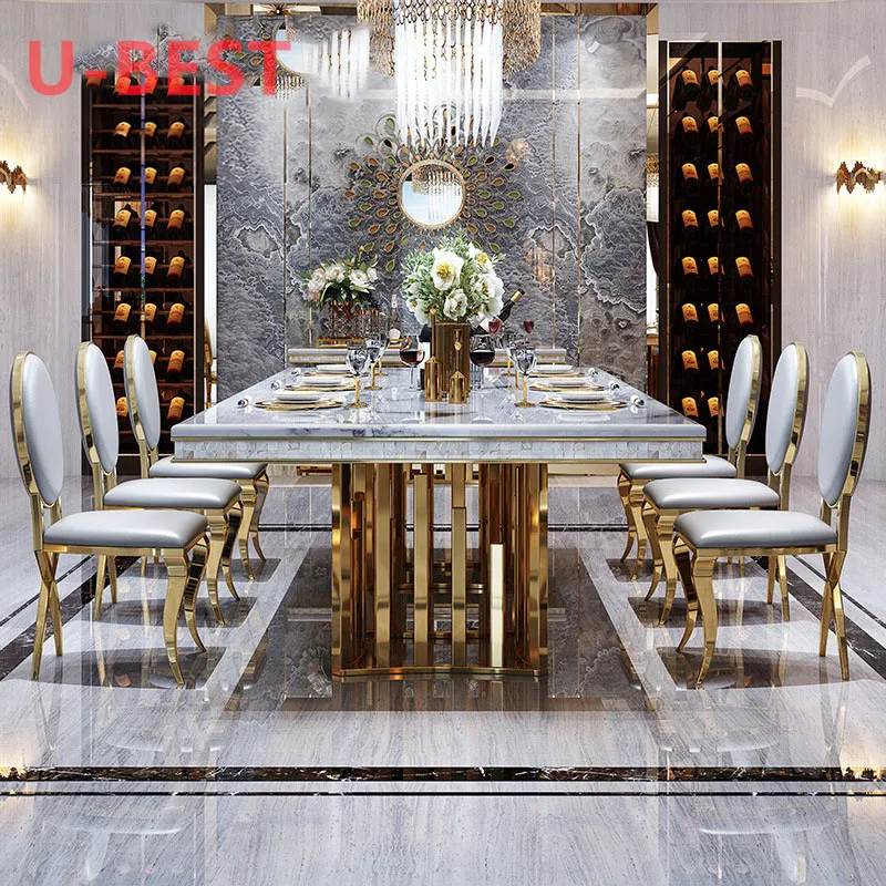 럭셔리 이탈리아 저녁 식사 식탁과 의자 6 럭셔리 식당 의자 현대 대리석 식당 가구 테이블 세트