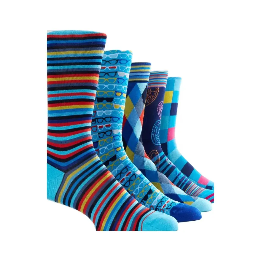 TA2011 özel mutlu lacivert renkli çizgili tasarımcı penye pamuk erkekler örme çorap