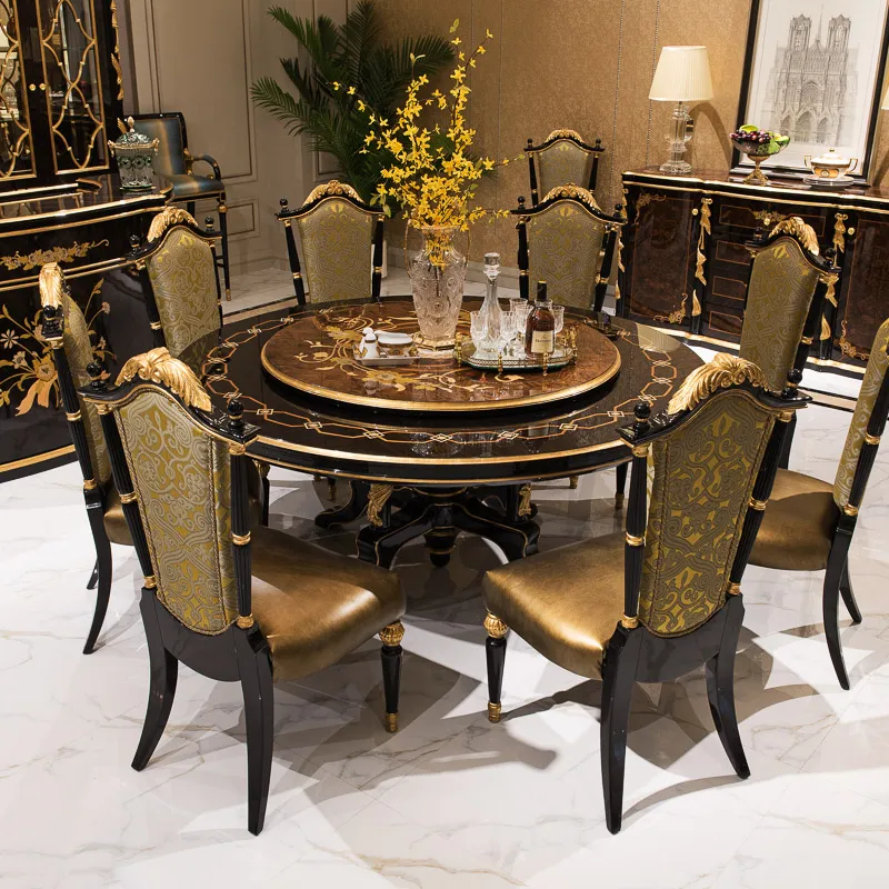 Top Naturholz furnier Italienisch Dubai Rechteck Luxus 6 8 10 12-Sitzer brauner Leder Stoff Esszimmers tuhl und Esstisch Sets