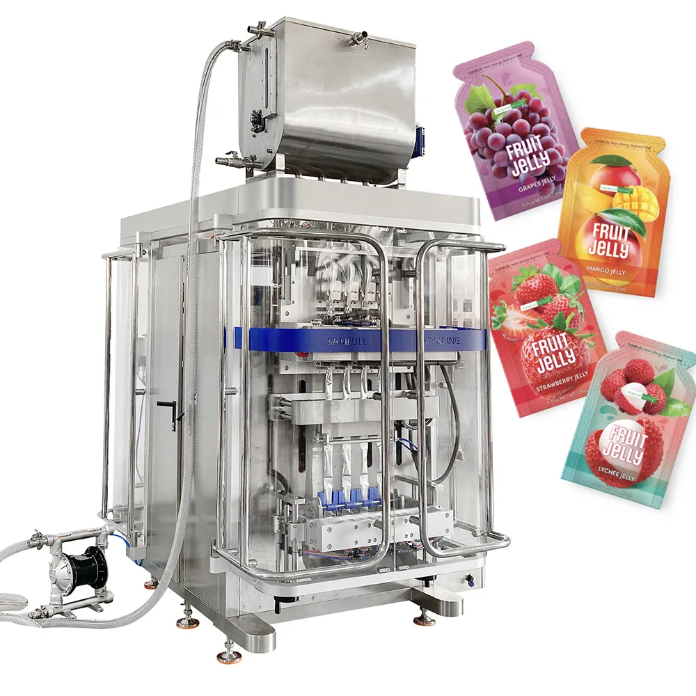 Automatic vertical 4 lane stick pack irregular shaped sachet filling sealing packing machine for liquid fruit jelly