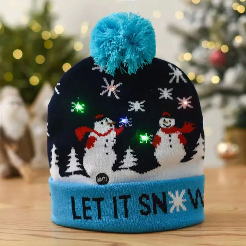 Weihnachts mützen Pullover Santa Elk Strick mütze mit LED Light Up Cartoon Muster Weihnachts geschenk für Kinder Neujahrs zubehör